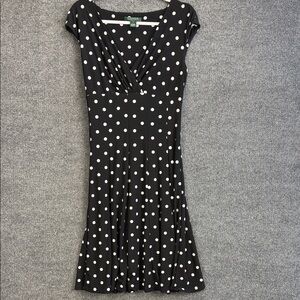 Ralph Lauren Black and White Polka Dot Cap Sleeve Midi Dress Women’s 12
